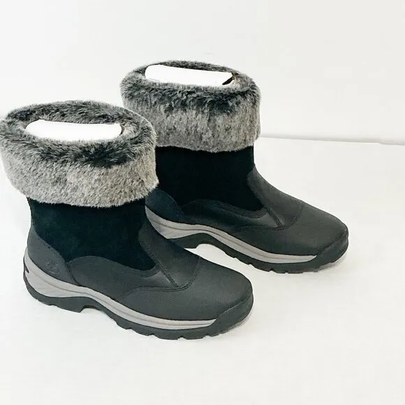 Timberland NWB Sz 8 Jet Black White Ledge Mid PrimaLoft Pull-On Snow Boots