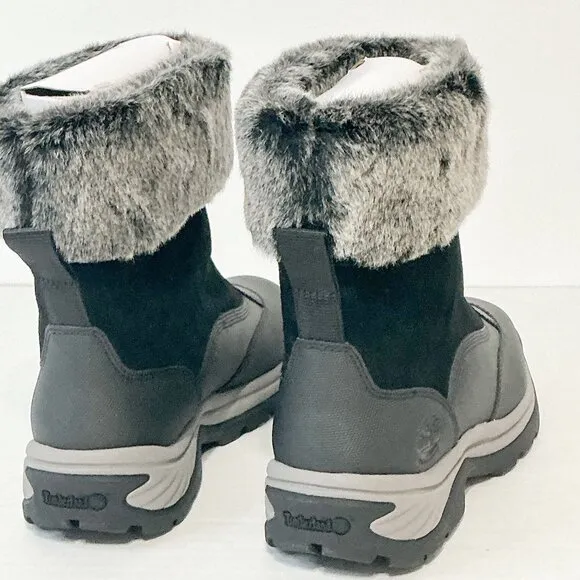 Timberland NWB Sz 8 Jet Black White Ledge Mid PrimaLoft Pull-On Snow Boots
