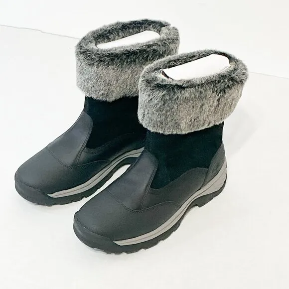 Timberland NWB Sz 8 Jet Black White Ledge Mid PrimaLoft Pull-On Snow Boots