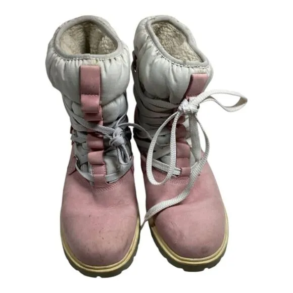 Timberland Pink Boots  Womens Leather Work Winter Warm Laced 650 Insulated Flaw