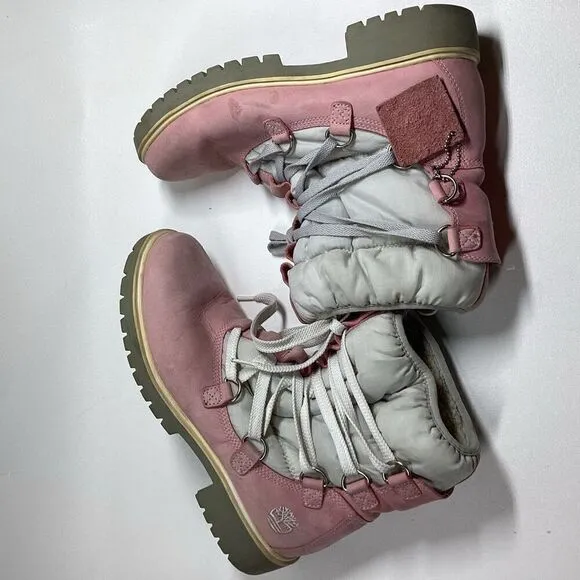 Timberland Pink Boots  Womens Leather Work Winter Warm Laced 650 Insulated Flaw