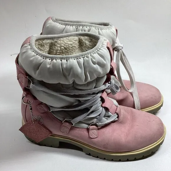 Timberland Pink Boots  Womens Leather Work Winter Warm Laced 650 Insulated Flaw