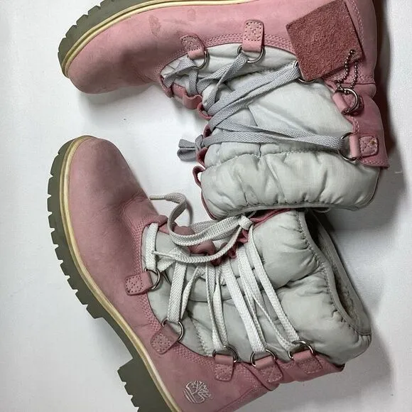 Timberland Pink Boots  Womens Leather Work Winter Warm Laced 650 Insulated Flaw
