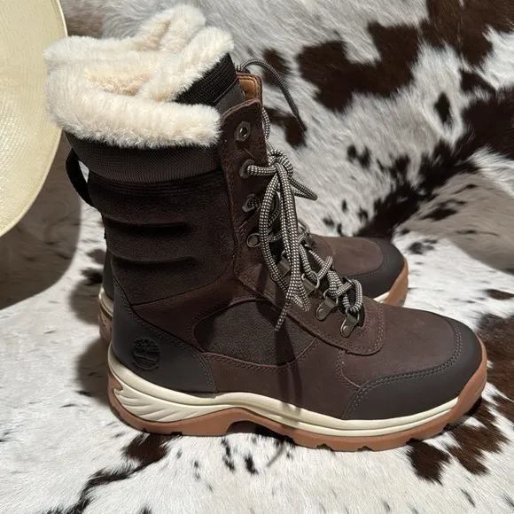 Timberland White Ledge Tall Lace-Up Waterproof Snow Boots Brown SZ 8.5 A14