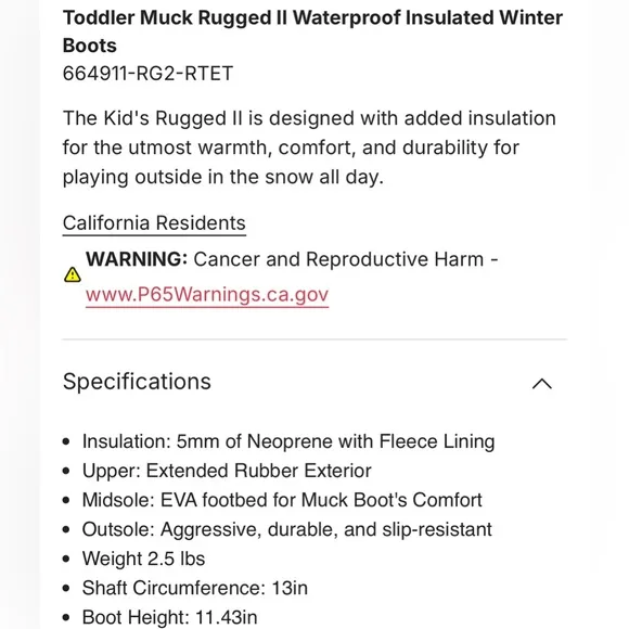 TODDLER MUCK RUGGED II WATERPROOF INSULATED WINTER BOOTS