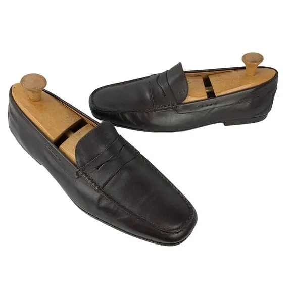 TODs Chocolate Brown Leather Dress Penny‎ Loafers