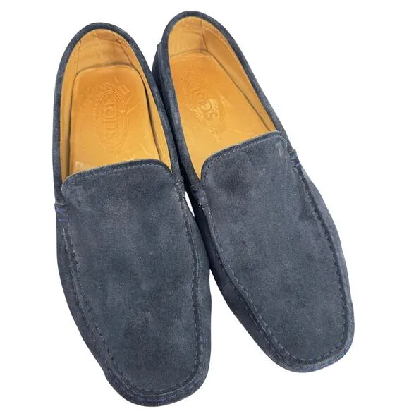 Tod's Classic Driving Loafers Navy Blue Gommino Size 9.5 Suede