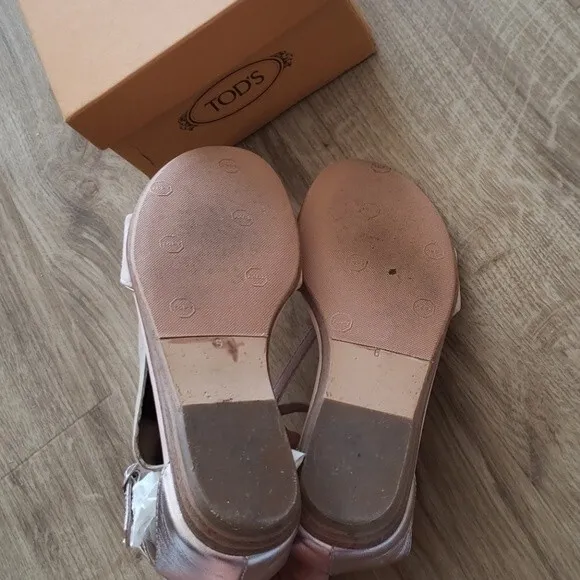 Tods Pink Metallic Suede Leather Strappy Flat Sandals Size 6