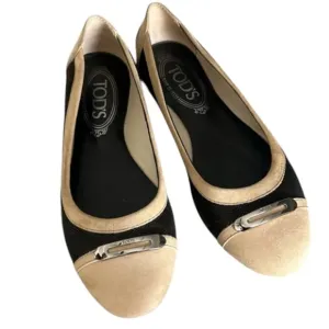 TOD'S suede ballet flats size 5.5 US womens EU 35.5 cream brown