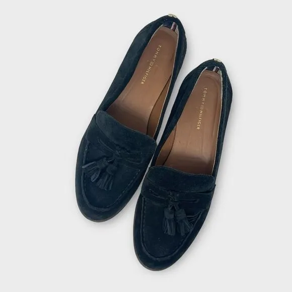 Tommy Hilfiger Black Suede Loafer Sz 8 Office Pretty Preppy Core