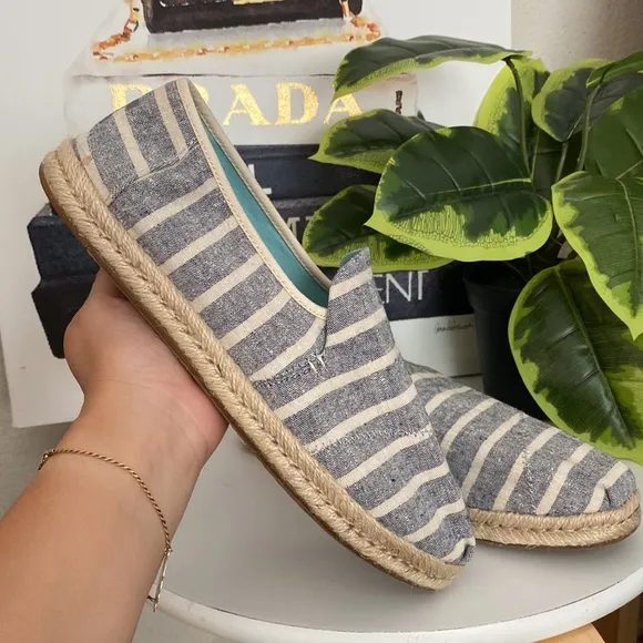 🤍💙Toms Alpargata Rope Espadrilles Navy Stripe Blue 🤍💙Size 10