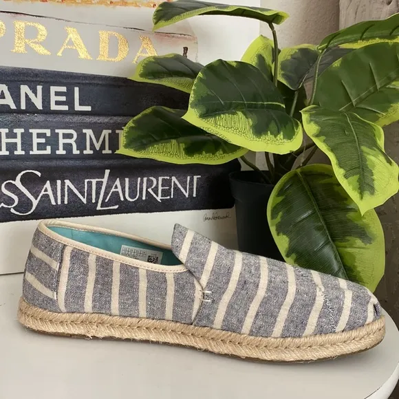 🤍💙Toms Alpargata Rope Espadrilles Navy Stripe Blue 🤍💙Size 10