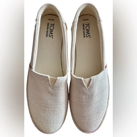 TOMS Valencia Sparkly Metallic Crochet Platform Espadrilles In Cream Sz 9.5✨NIB✨