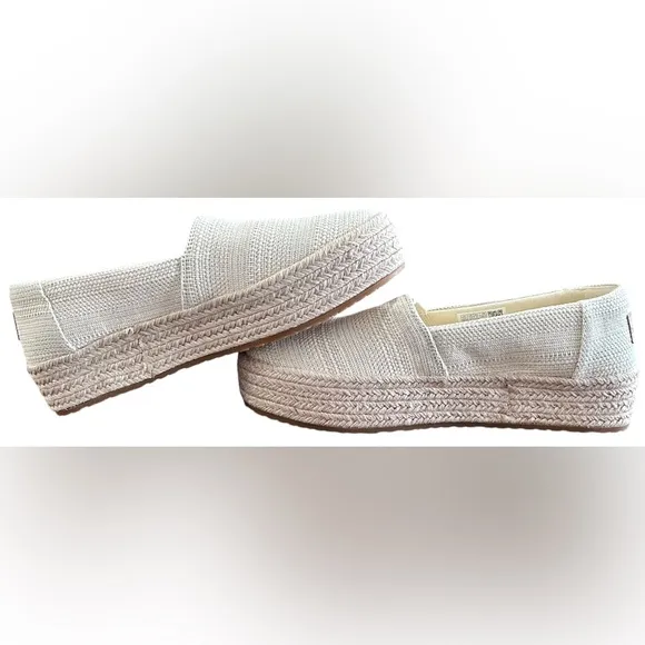 TOMS Valencia Sparkly Metallic Crochet Platform Espadrilles In Cream Sz 9.5✨NIB✨