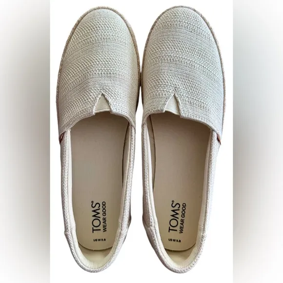TOMS Valencia Sparkly Metallic Crochet Platform Espadrilles In Cream Sz 9.5✨NIB✨