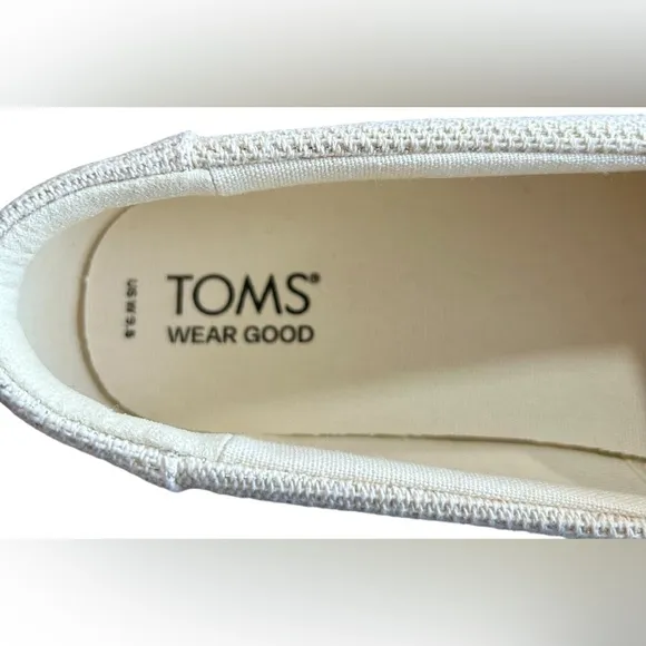 TOMS Valencia Sparkly Metallic Crochet Platform Espadrilles In Cream Sz 9.5✨NIB✨