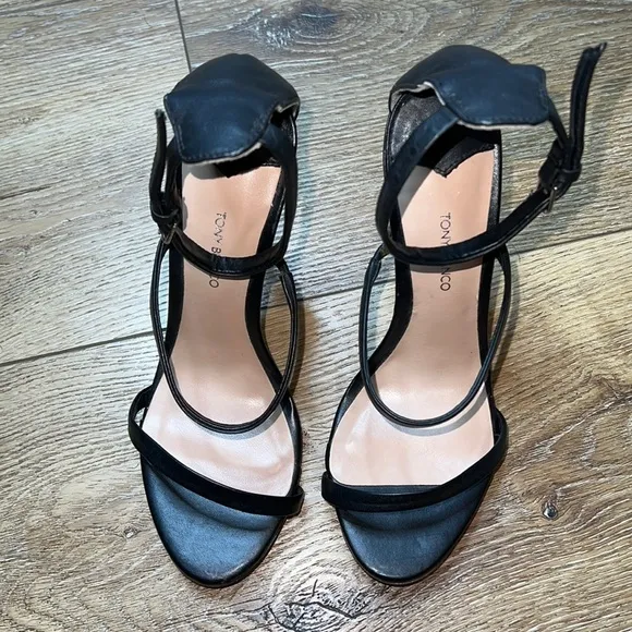 Tony Bianco Black Leather Strappy Sandals Size 7