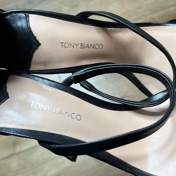 Tony Bianco Black Leather Strappy Sandals Size 7