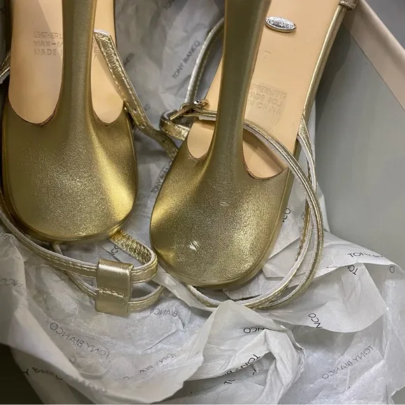 Tony Bianco Franci Gold High Heels Shoes strappy sandals Revolve Sz 7