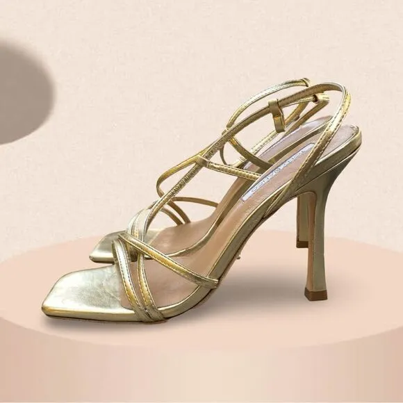 Tony Bianco Franci Gold High Heels Shoes strappy sandals Revolve Sz 7
