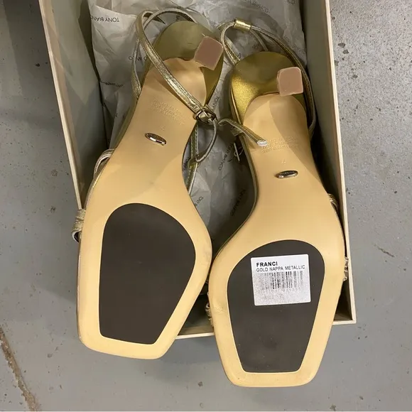 Tony Bianco Franci Gold High Heels Shoes strappy sandals Revolve Sz 7