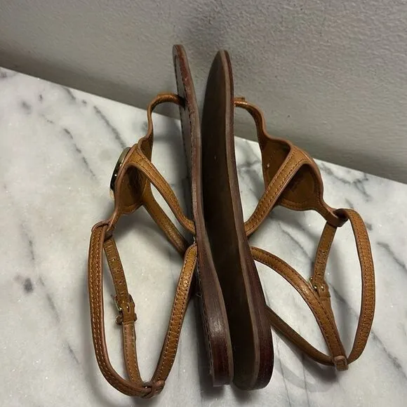Tori Burch Leticia strappy sandals thongs women’s sz 6.5 gold logo