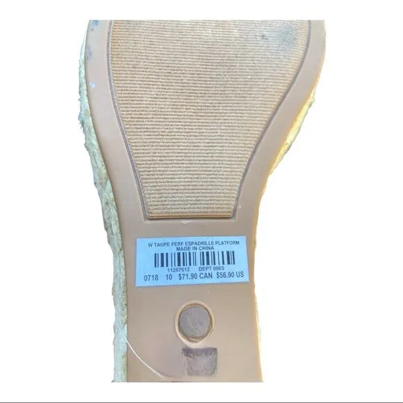 Torrid Taupe Perforated Espadrilles Platform 10W