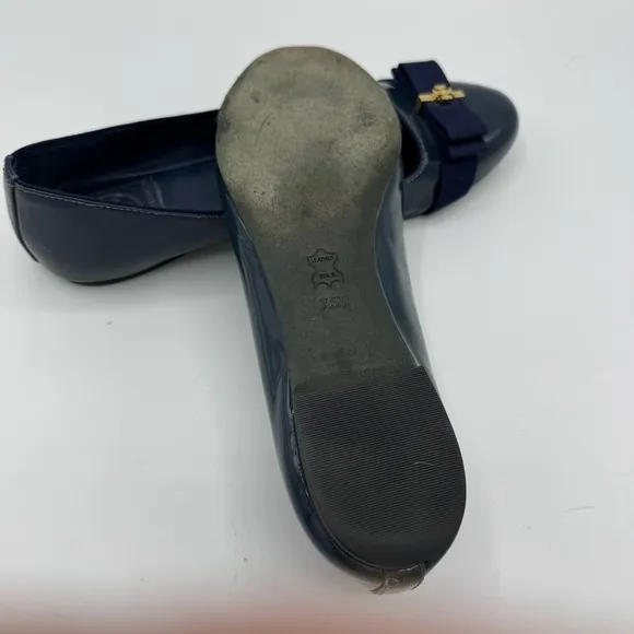 TORY BURCH $250 Trudy navy blue patent grosgrain bow ballet smoking flats 7.5