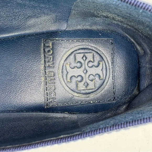 TORY BURCH $250 Trudy navy blue patent grosgrain bow ballet smoking flats 7.5