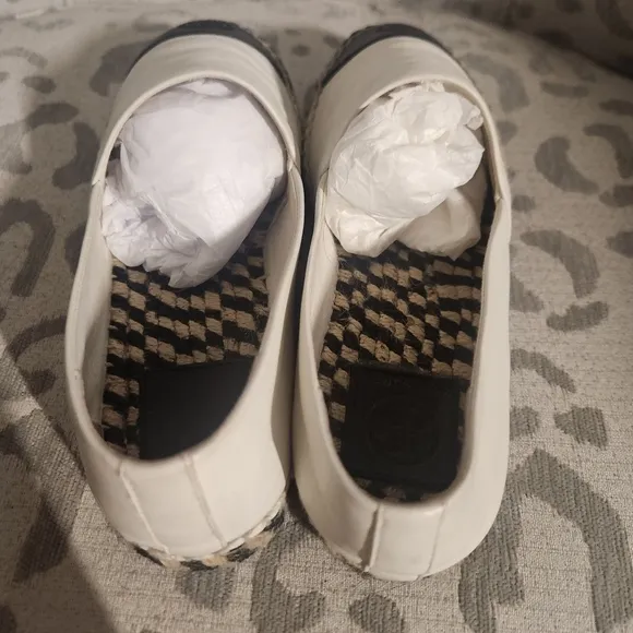 Tory Burch 48533 Colorblock Black White Espadrille Jute Platform EUC