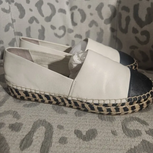 Tory Burch 48533 Colorblock Black White Espadrille Jute Platform EUC