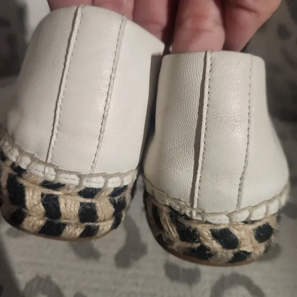 Tory Burch 48533 Colorblock Black White Espadrille Jute Platform EUC