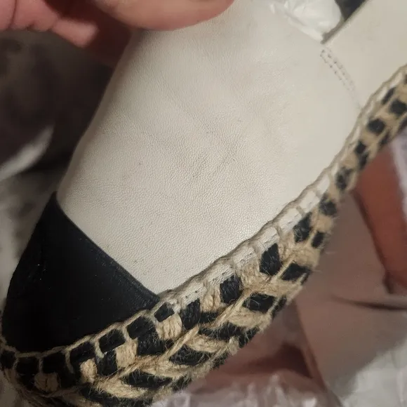 Tory Burch 48533 Colorblock Black White Espadrille Jute Platform EUC