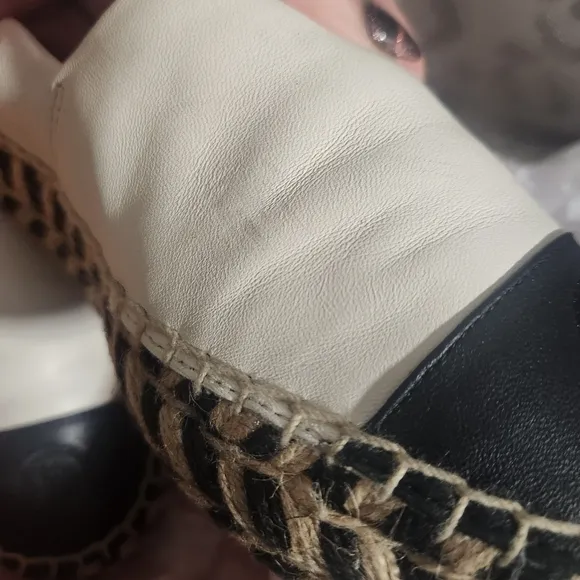 Tory Burch 48533 Colorblock Black White Espadrille Jute Platform EUC