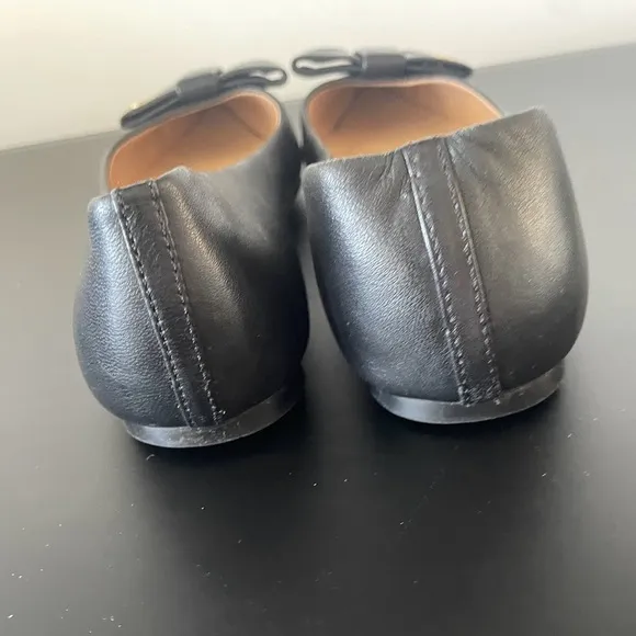 Tory Burch Aimee Black Leather Bow Pointed Toe Flats Shoes Size 7