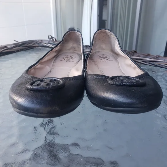 Tory Burch Allie Ballet Flats Black Leather 8.5