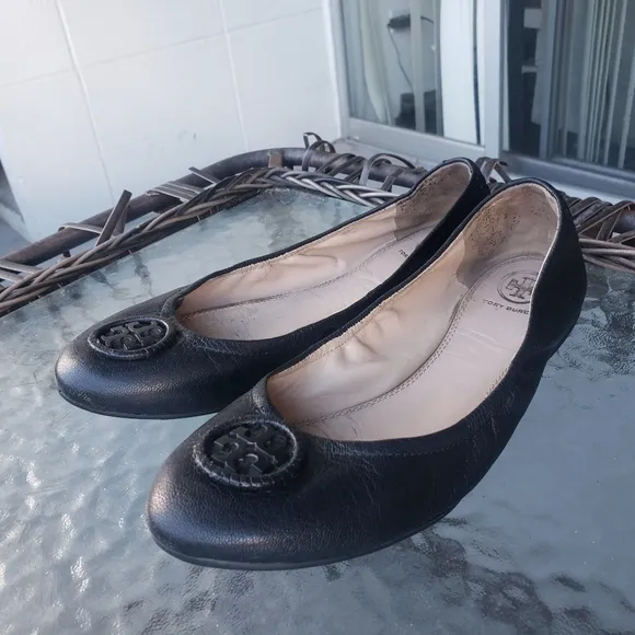 Tory Burch Allie Ballet Flats Black Leather 8.5