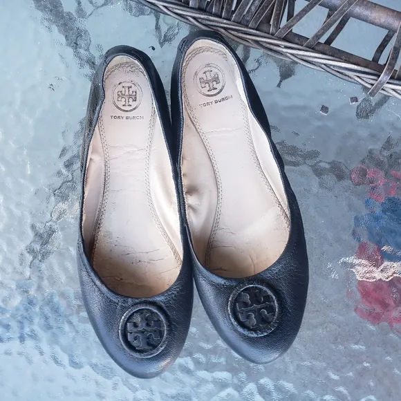 Tory Burch Allie Ballet Flats Black Leather 8.5