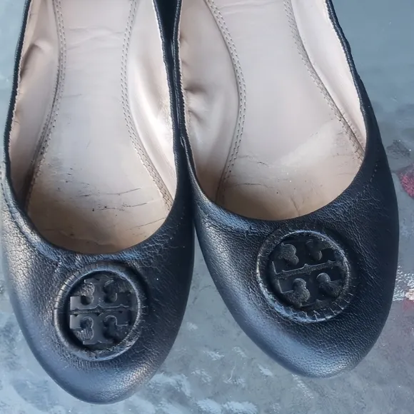 Tory Burch Allie Ballet Flats Black Leather 8.5