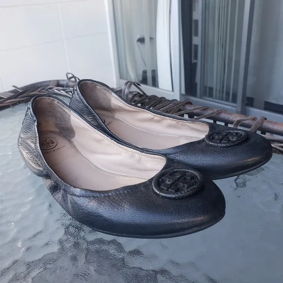 Tory Burch Allie Ballet Flats Black Leather 8.5
