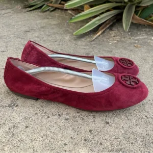 Tory Burch Allie Logo Ballet Flat Shoe Burgundy Borscht Suede Women’s Size 9