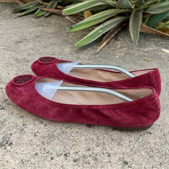Tory Burch Allie Logo Ballet Flat Shoe Burgundy Borscht Suede Women’s Size 9
