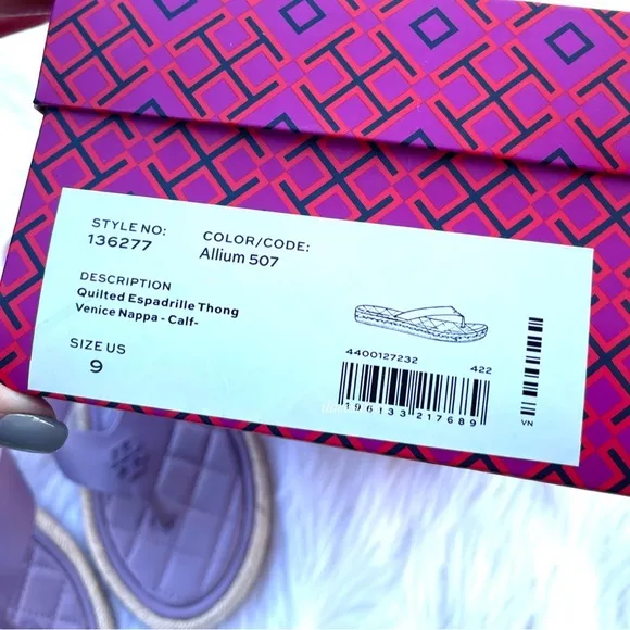 {Tory Burch} Allium Quilted Espadrilles Flat Thong Sandals
