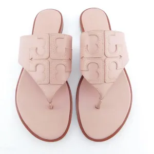 TORY BURCH Baby Pink Logo Leather Thong Flat Sandals 7.5