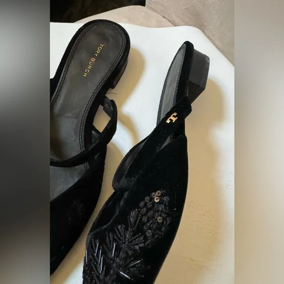 Tory Burch Black Flats with Intricate Woven Design