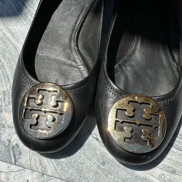 Tory Burch Black Gold Classic Reva flats