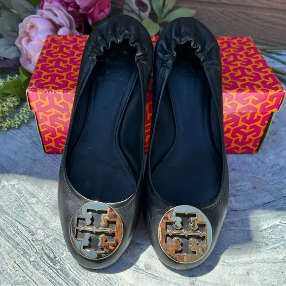 Tory Burch Black Gold Classic Reva flats