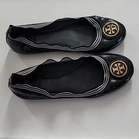 Tory Burch Blue Patent Leather Caroline Ballet Flats