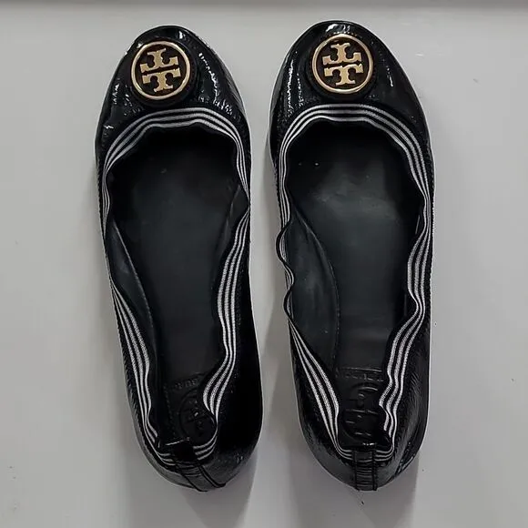 Tory Burch Blue Patent Leather Caroline Ballet Flats