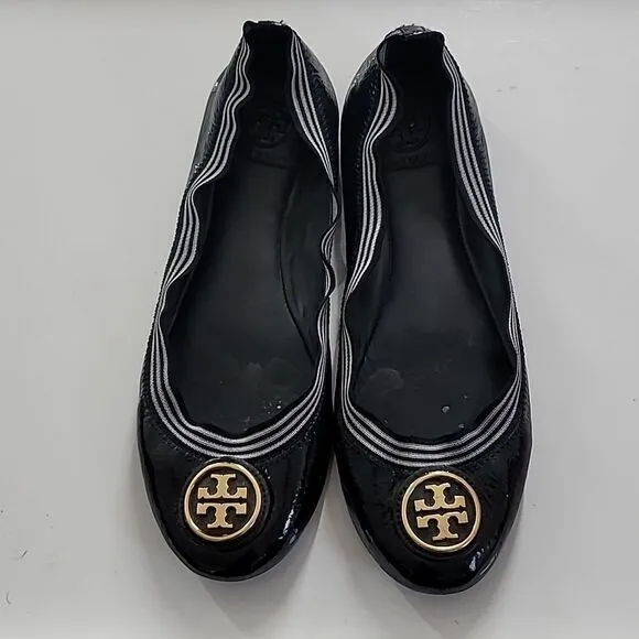Tory Burch Blue Patent Leather Caroline Ballet Flats